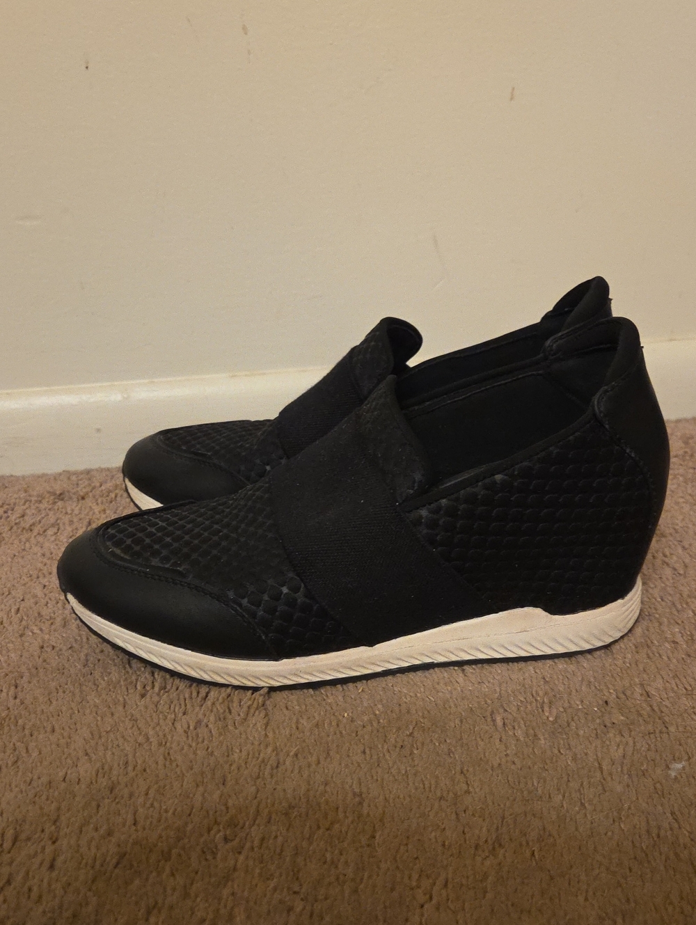 BareTraps Black Slip-On Wedge Sneakers with White Sole